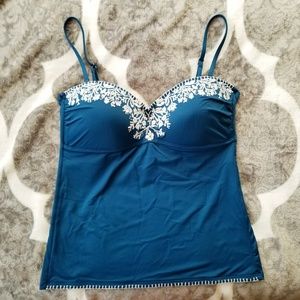 Lucky Brand Embroidered Floral Tankini Top
